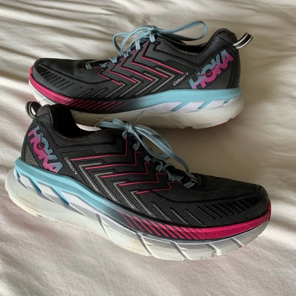 Hoka Women’s Gray & Pink Clifton 4 Running Shoes